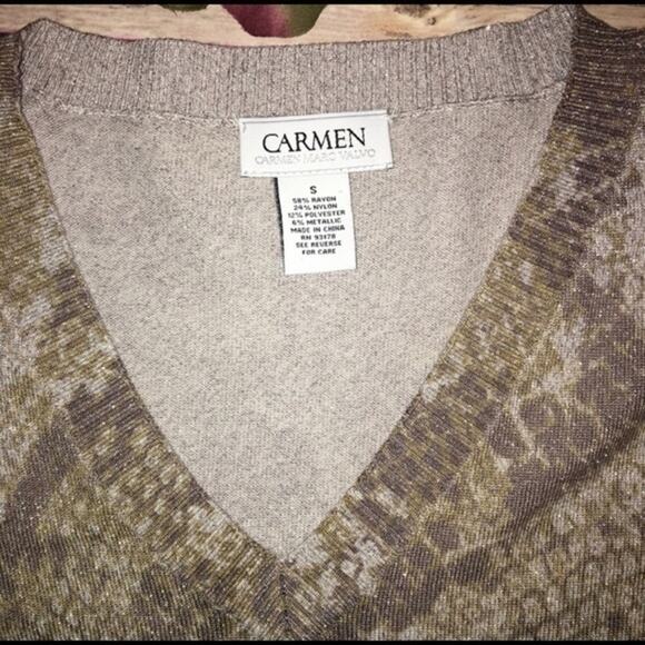 Carmen Marc Valvo Metallic Animal Print Sweater Small EUC - Picture 3 of 9